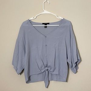 New Blue Tie Front Botton Front Top Size S
